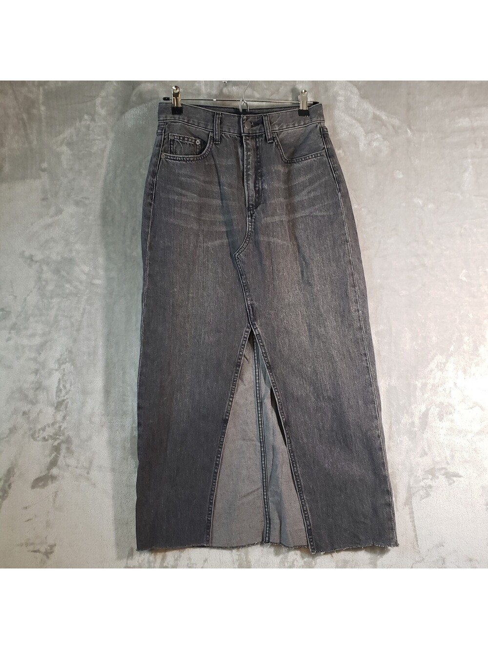 Denim Forum 90s Gray Denim Maxi Skirt Pockets Slit Zip Closure Women Size 26